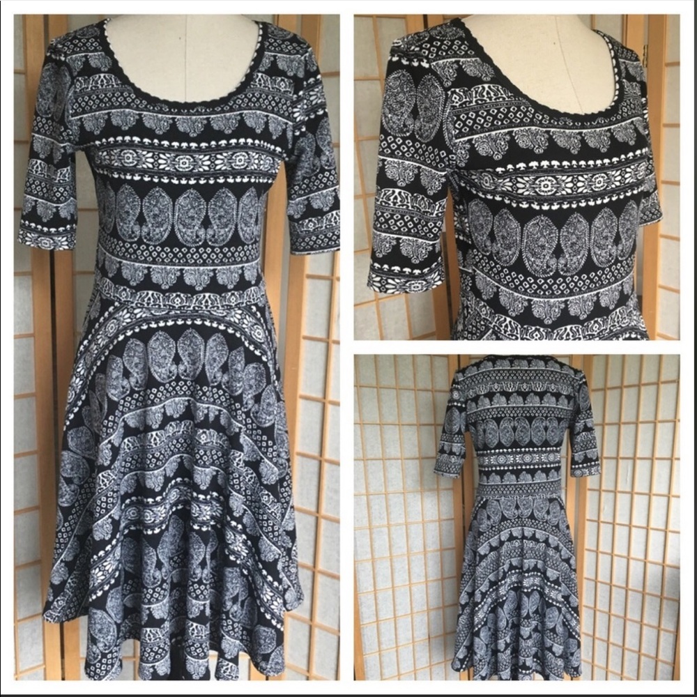 LuLaRoe Black/White Stretch Fit & Flare Dress SZ L